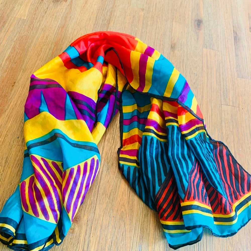 Japanese Silk Square scarf  SUNKYUNG Colorful Geometric Pattern